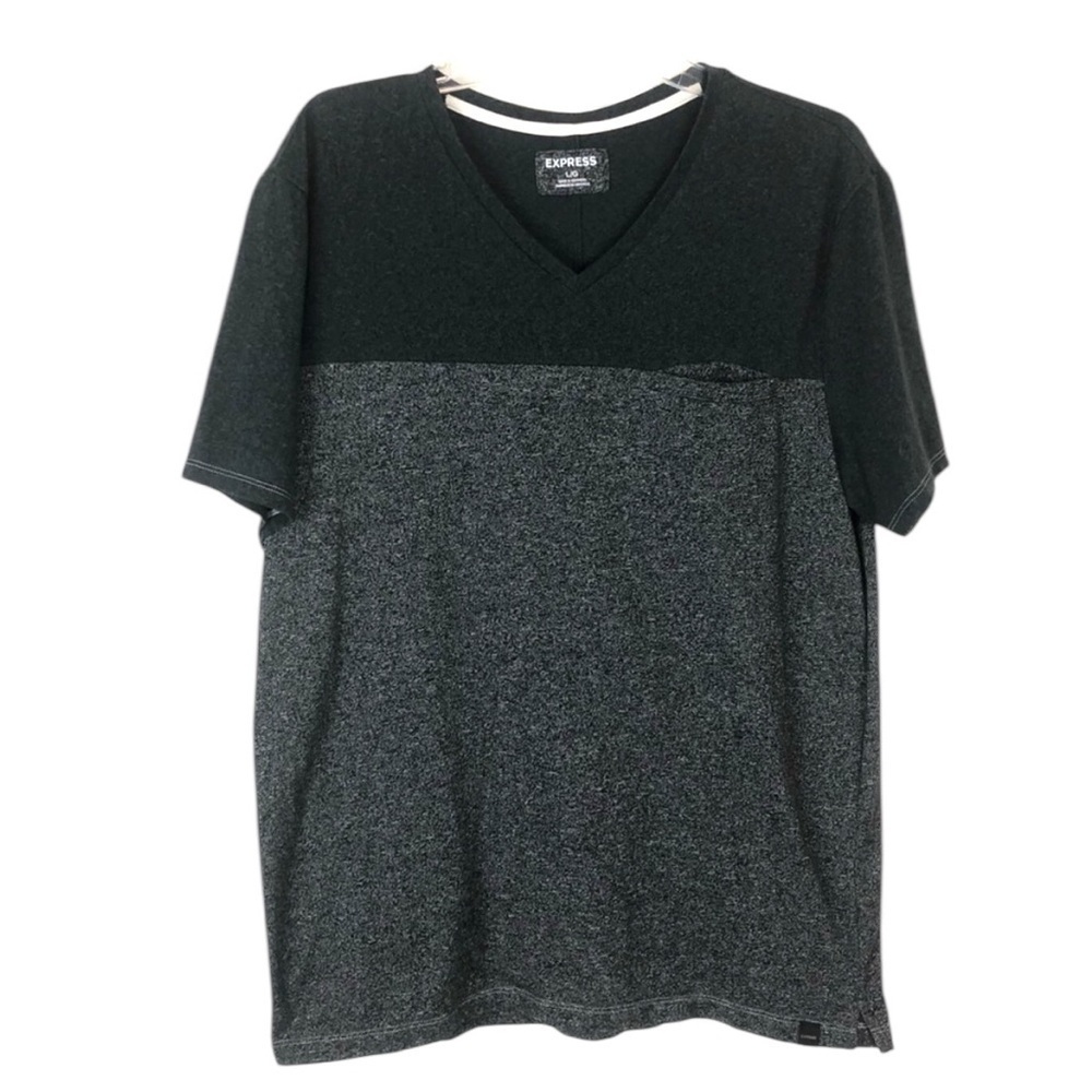 Express Men’s Colorblock Tee – Grey & Dark Green – Size Large